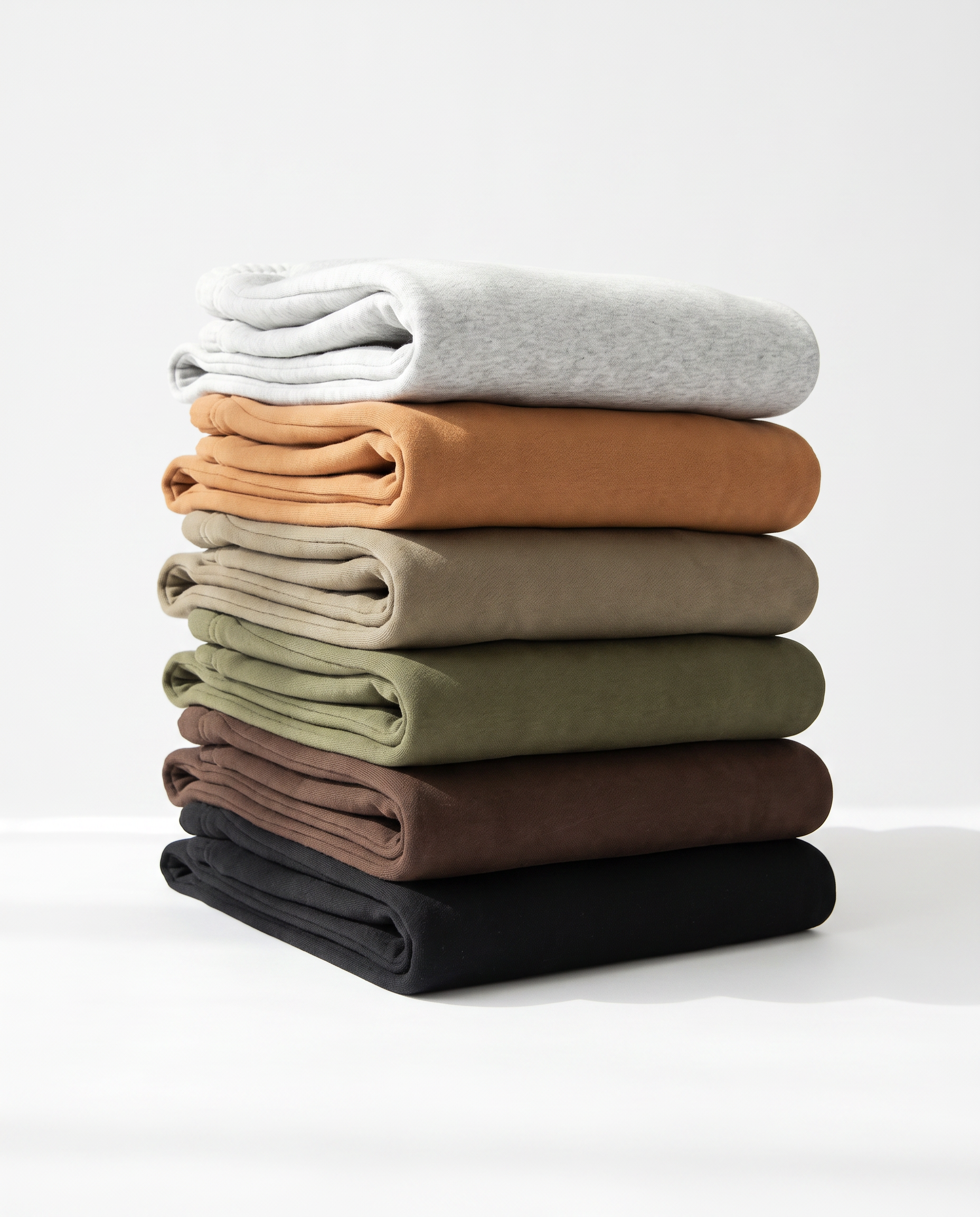 The Heavy Sweatpant, all six colours folded in a stack
