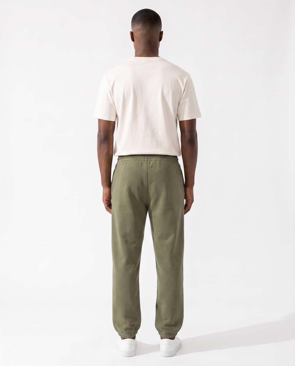 The Heavy Sweatpant in olive, back view
