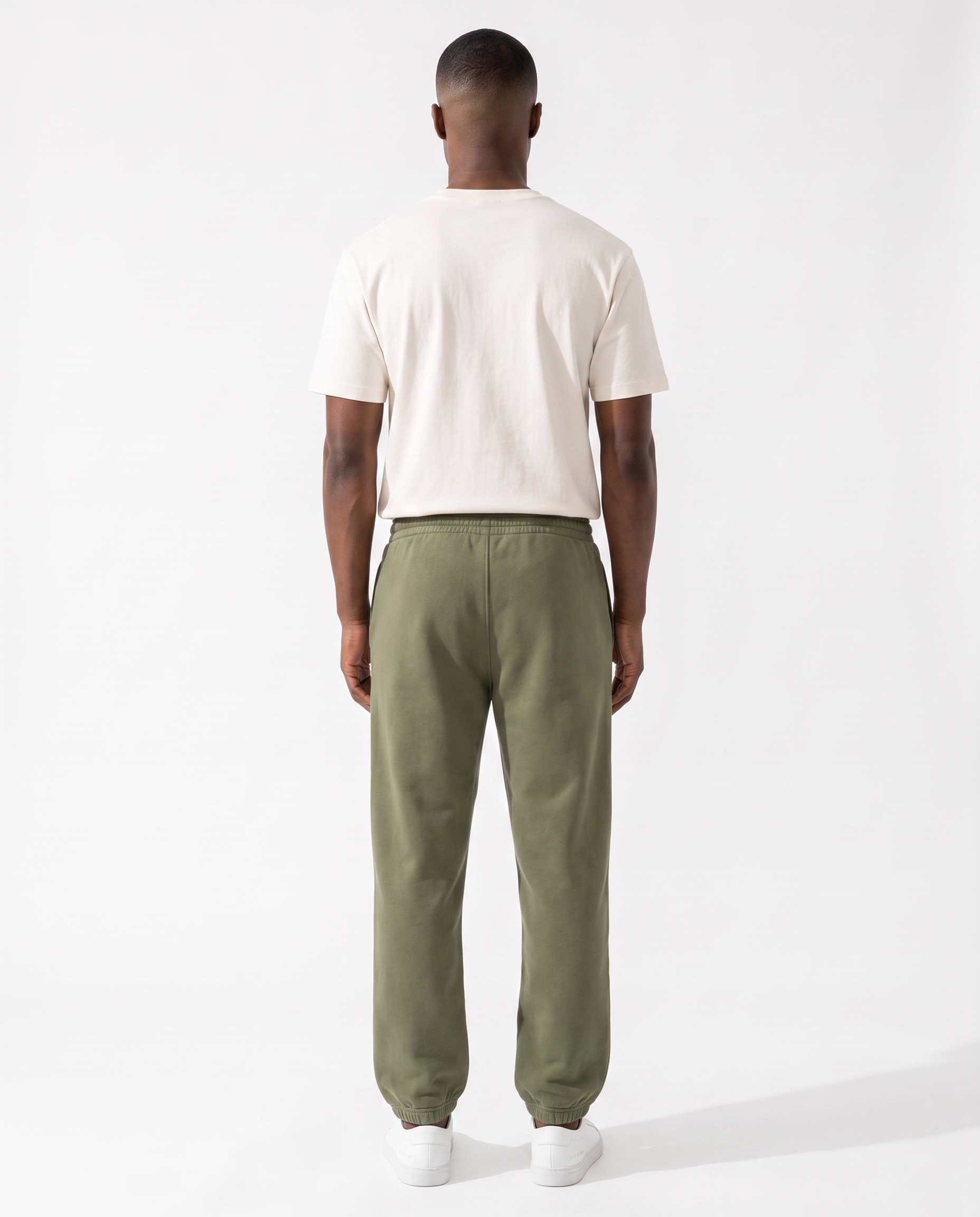The Heavy Sweatpant in olive, back view