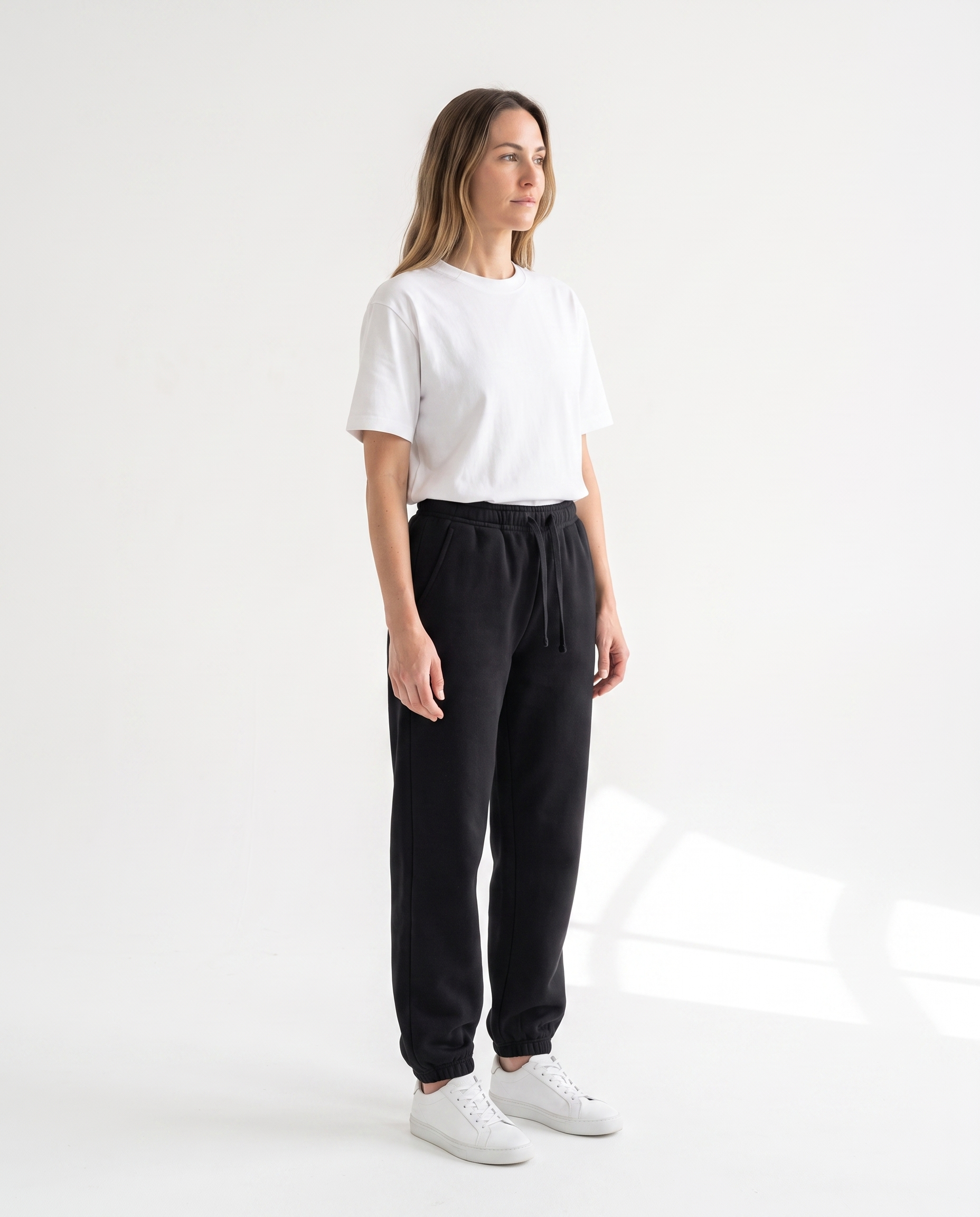 The Heavy Sweatpant in black, side view