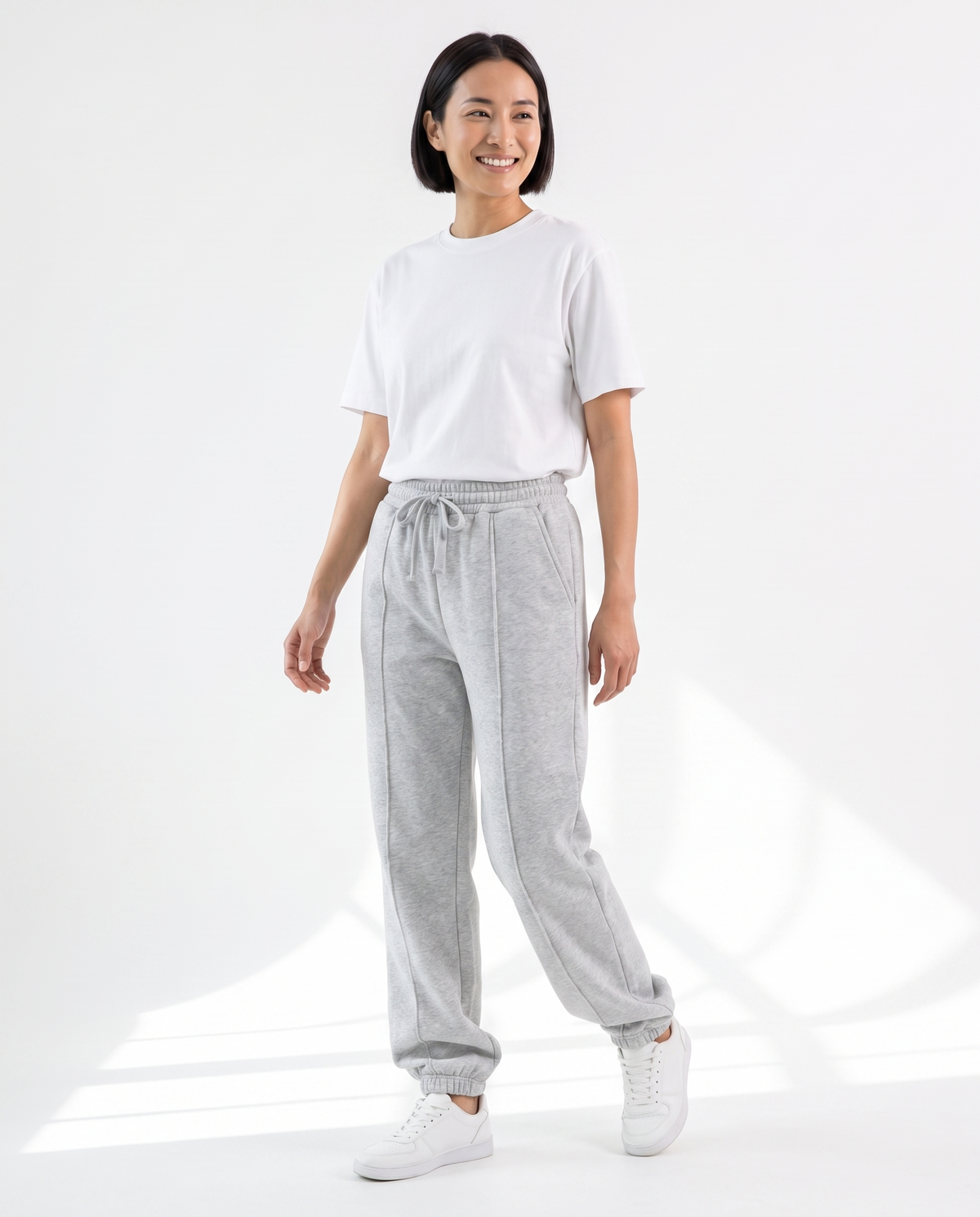 color::Grey Marl|The Heavy Sweatpant in grey marl, on model