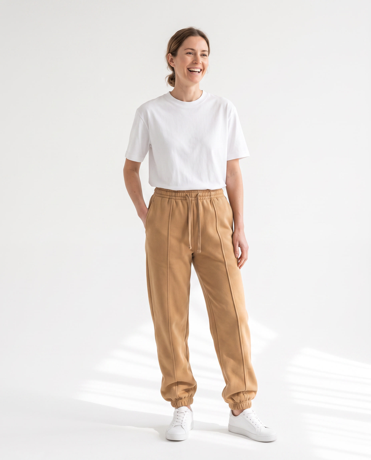 color::Camel|The Heavy Sweatpant in camel, on model