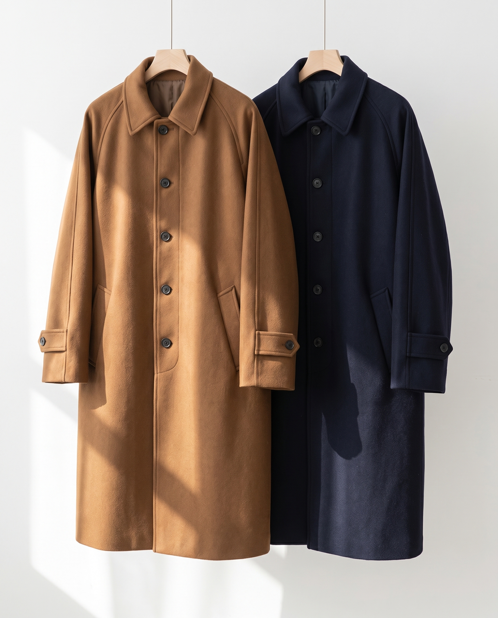 The Coat, both colours hanging side by side
