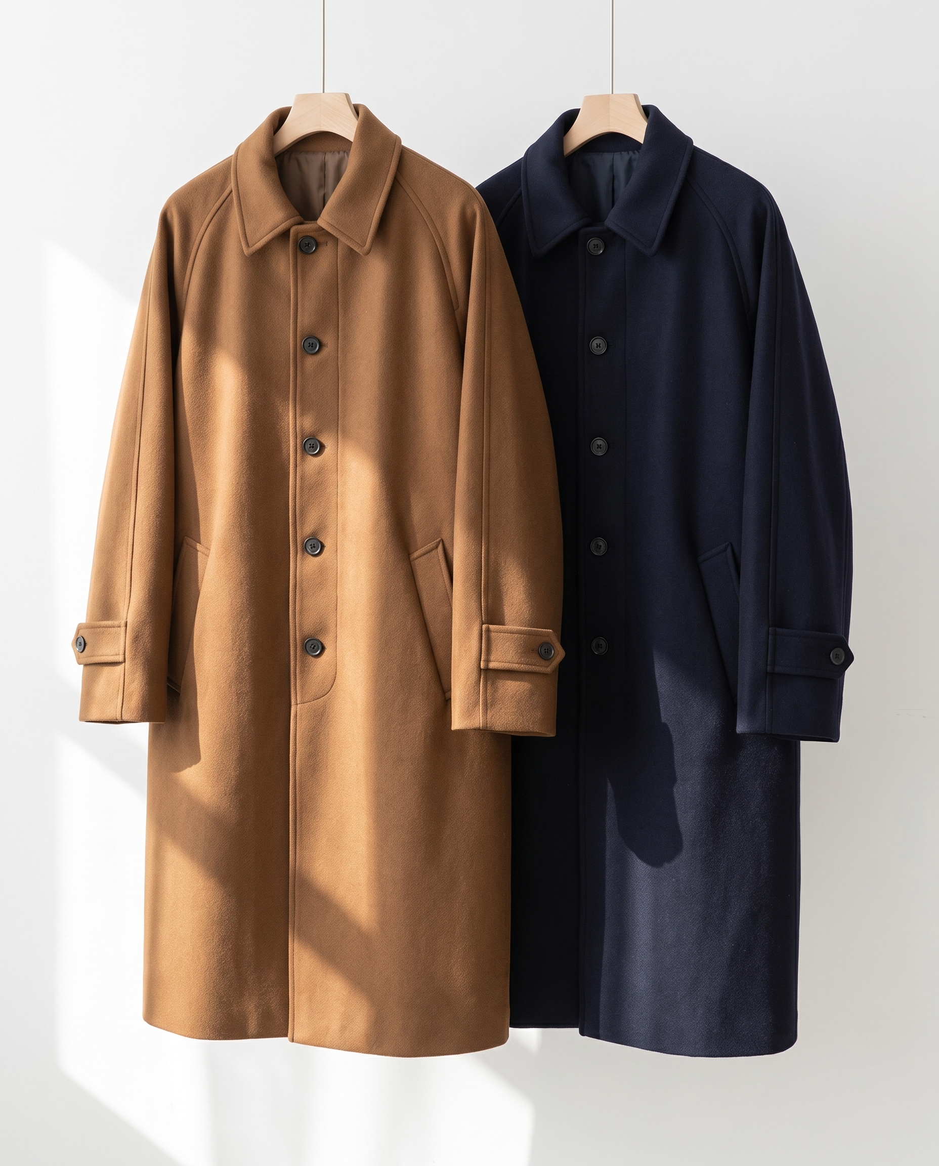 The Coat, both colours hanging side by side